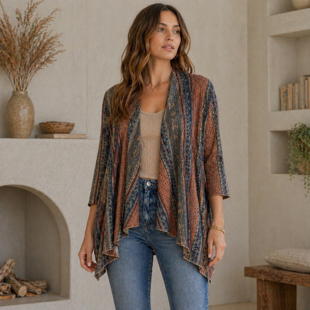 Adore Womens Open Front Cardigan Size M Faux Suede Boho Festival Relaxed Lagom